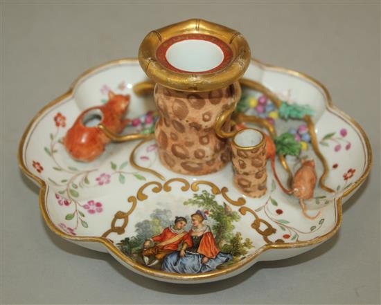 A rare Meissen octofoil shaped chamberstick, c.1770, 15cm diam